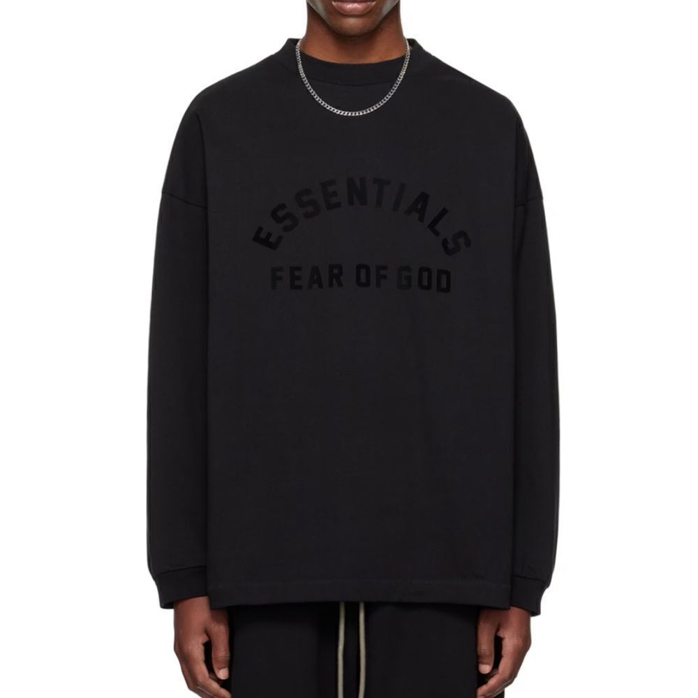 FEAR OF GOD ESSENTIALS Cotton Crewneck Long Sleeve Shirt Oversized Black XL NEW